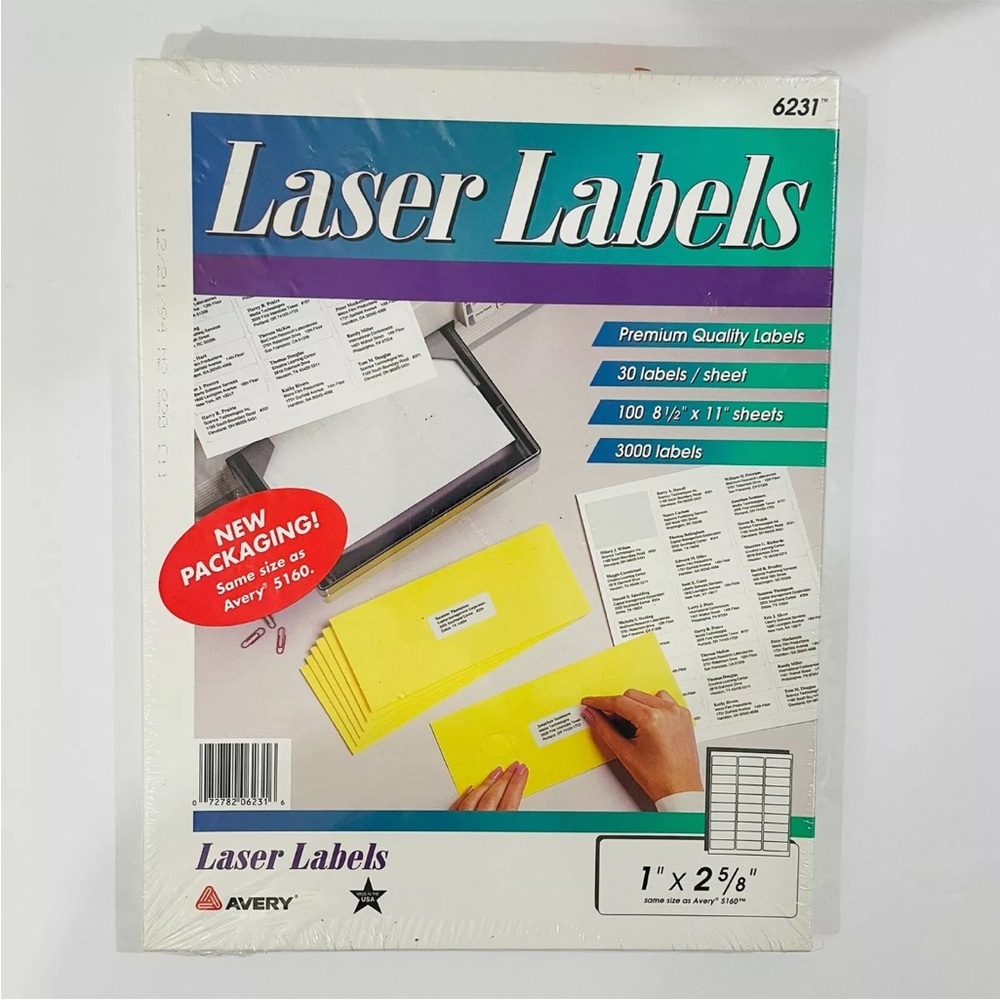 Avery #6231 Laser Labels 3000 1" x 2 5/8" Labels 100 Sheets